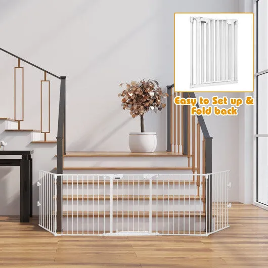 115 Inch Length 5 Panel Adjustable Wide Fireplace Fence-White - Color: White