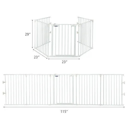 115 Inch Length 5 Panel Adjustable Wide Fireplace Fence-White - Color: White