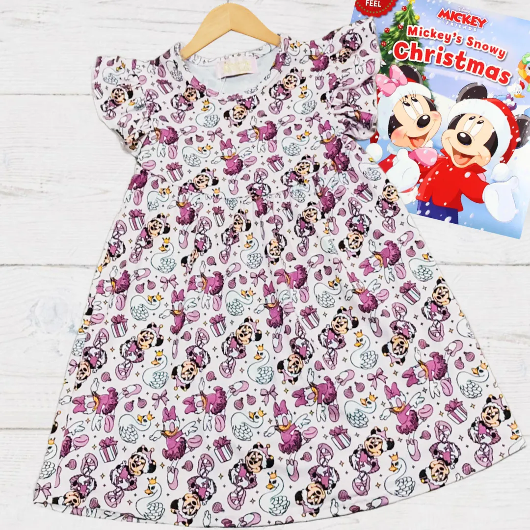 $15.00 EA - 4-5 X 2, 5-6 X 2, 6-7 X 2, 7-8 X 1 - Girls Fun Holiday Character Dresses - Pink Ballet & Swan Mouse