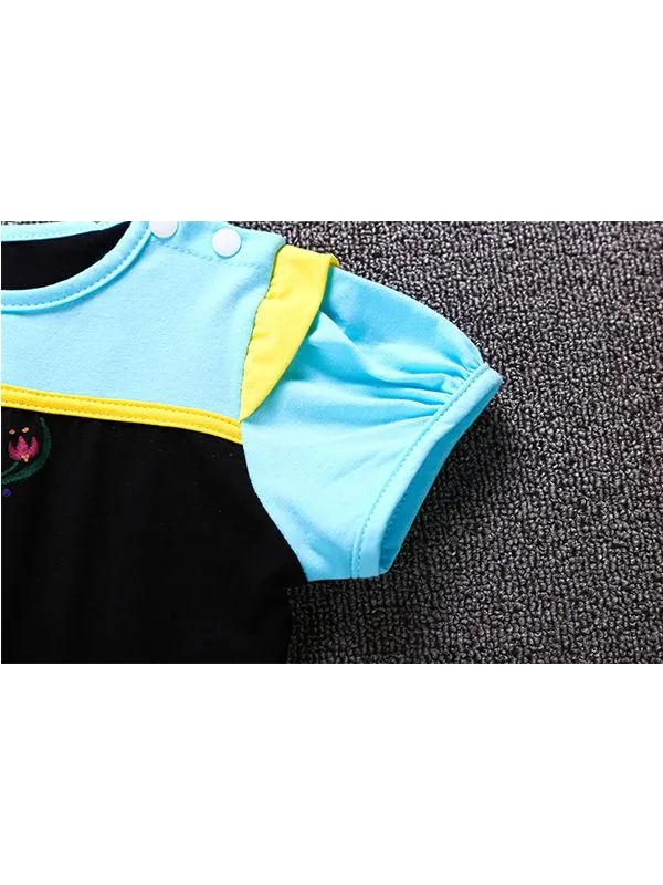 2 Kinds Floral Print Short Sleeves Bowknot Splicing Toddler Baby Girls Princess Party Dress
