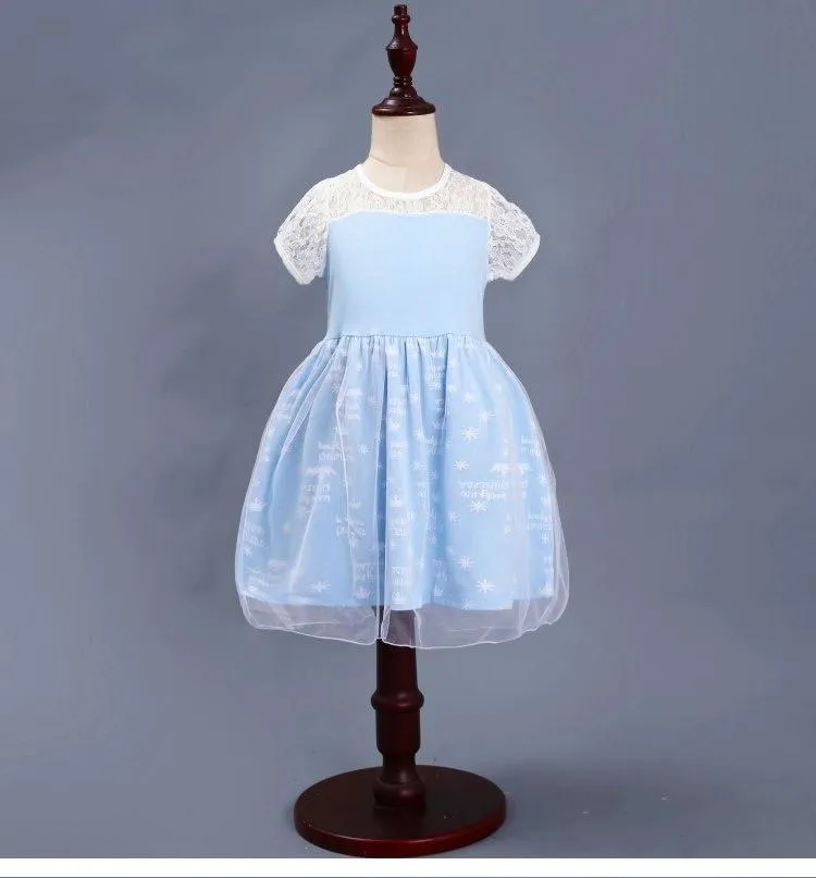 2 Kinds Floral Print Short Sleeves Bowknot Splicing Toddler Baby Girls Princess Party Dress