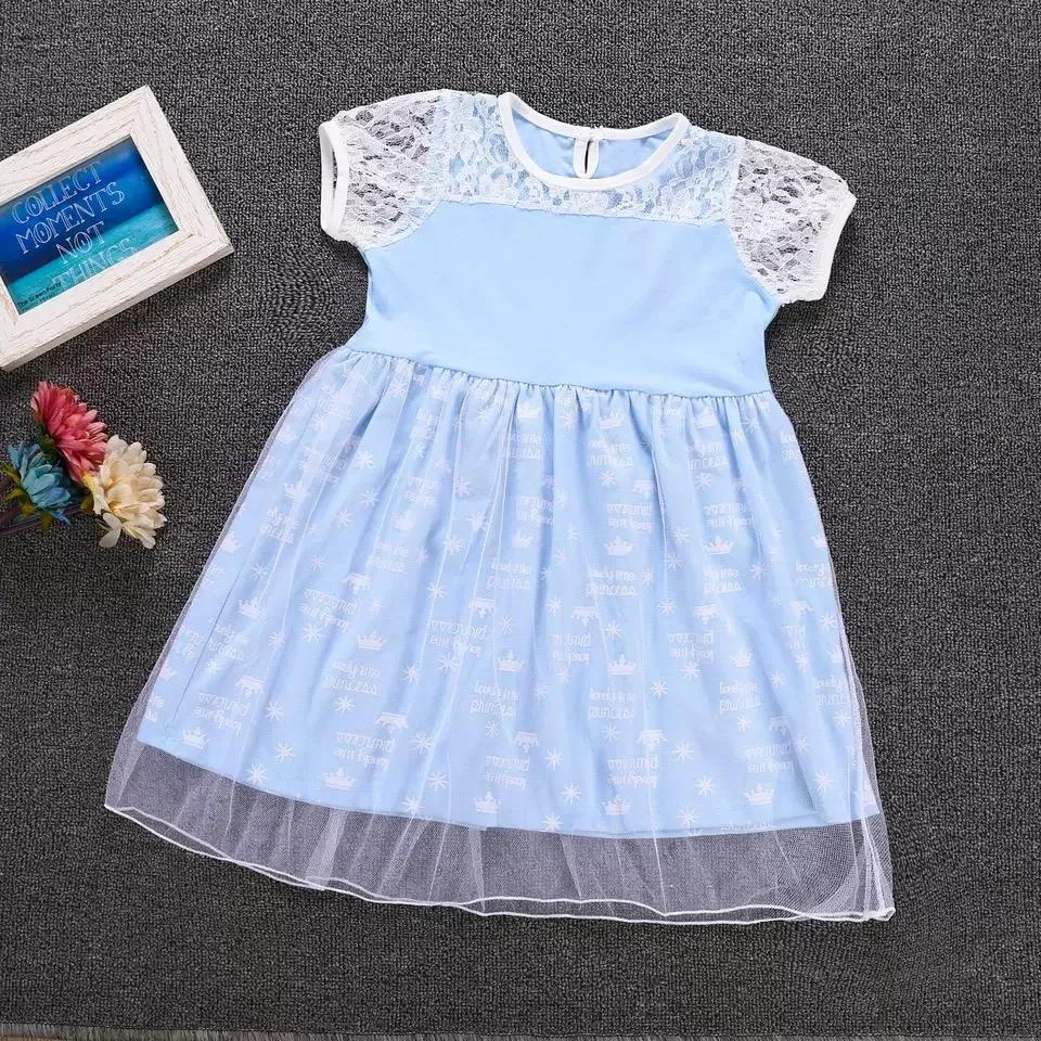 2 Kinds Floral Print Short Sleeves Bowknot Splicing Toddler Baby Girls Princess Party Dress