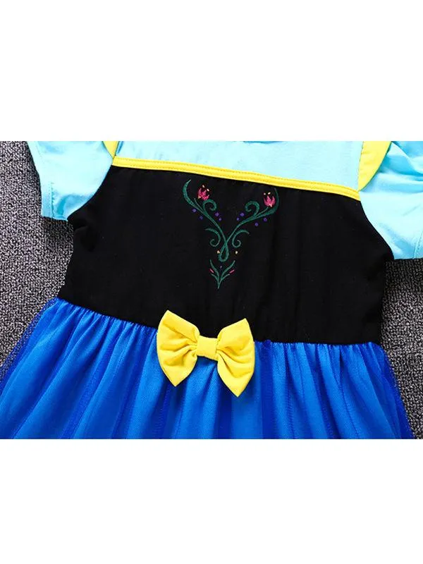 2 Kinds Floral Print Short Sleeves Bowknot Splicing Toddler Baby Girls Princess Party Dress
