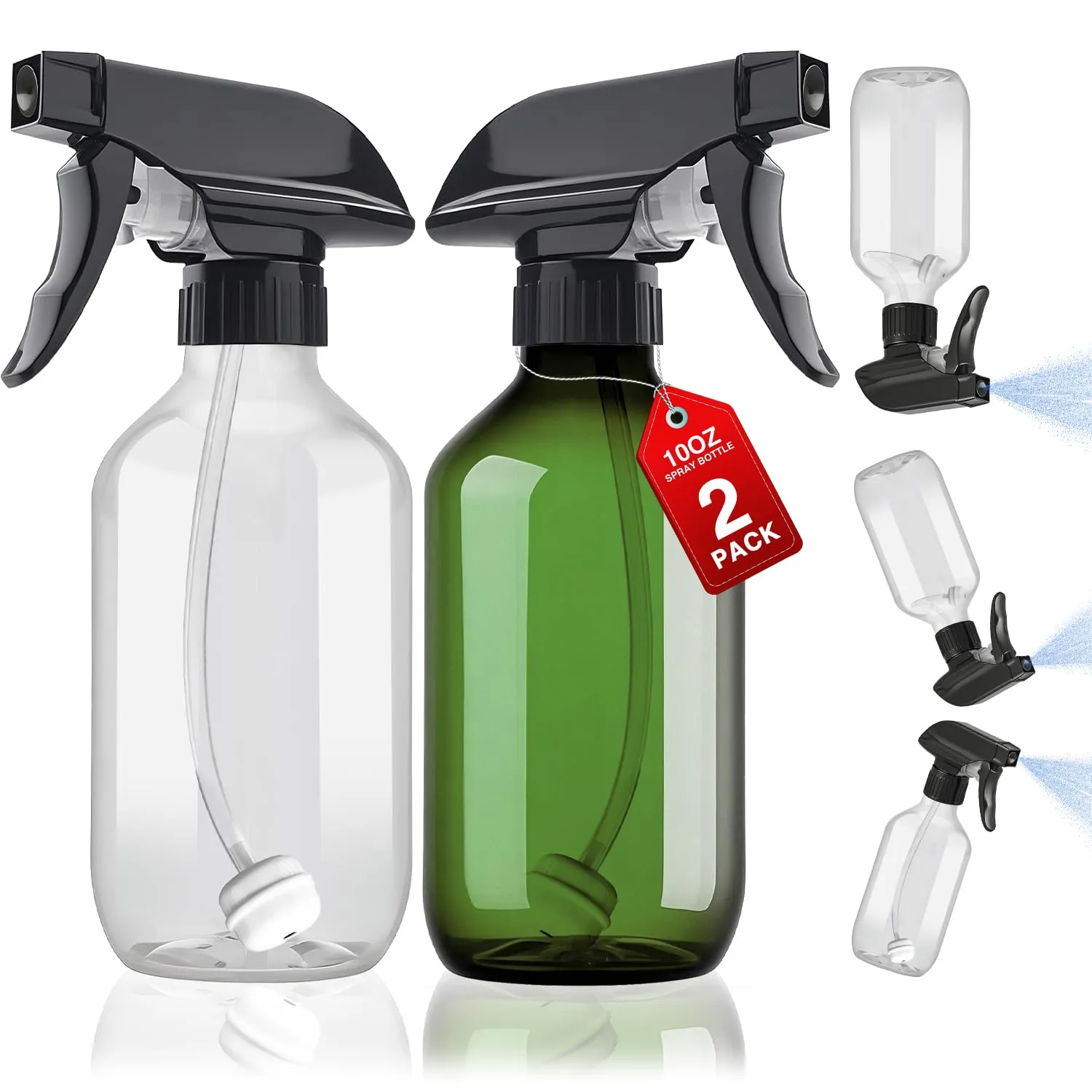 2 Packs Plastic Spray Bottles 360?? Water Spray Bottle for Cleaning - 10 oz/300 ml Upside Down Spray Bottle Small Squirt Bottle with Adjustable Nozzle for Hair, Cooking, Plant, Pet (Clear   Green)