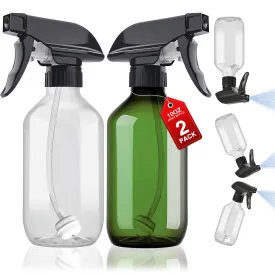 2 Packs Plastic Spray Bottles 360?? Water Spray Bottle for Cleaning - 10 oz/300 ml Upside Down Spray Bottle Small Squirt Bottle with Adjustable Nozzle for Hair, Cooking, Plant, Pet (Clear   Green)