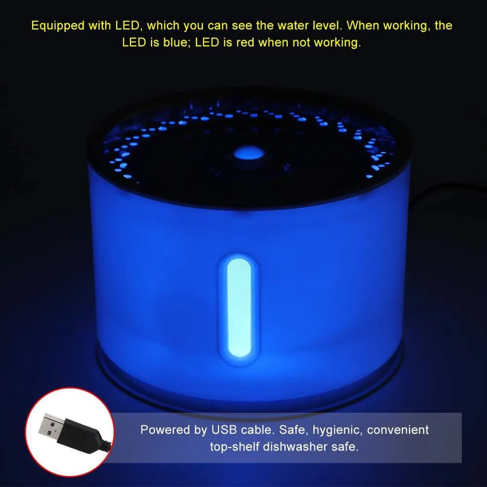 2.4L Automatic Pet Cat Water Fountain with LED Electric USB Dog Cat Pet Mute Drinker Feeder Bowl Pet Drinking Fountain Dispenser