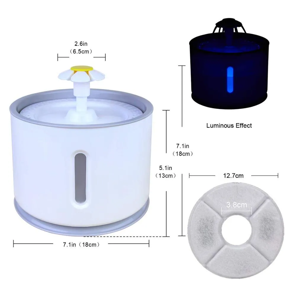 2.4L Automatic Pet Cat Water Fountain with LED Electric USB Dog Cat Pet Mute Drinker Feeder Bowl Pet Drinking Fountain Dispenser