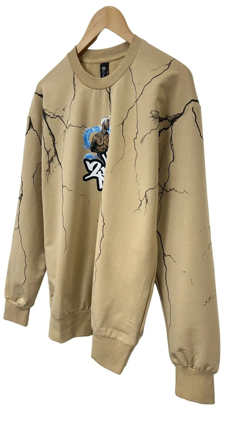 2pac Men's Beige Graphic Sweatshirt Fleece Long Sleeves Regular Fit