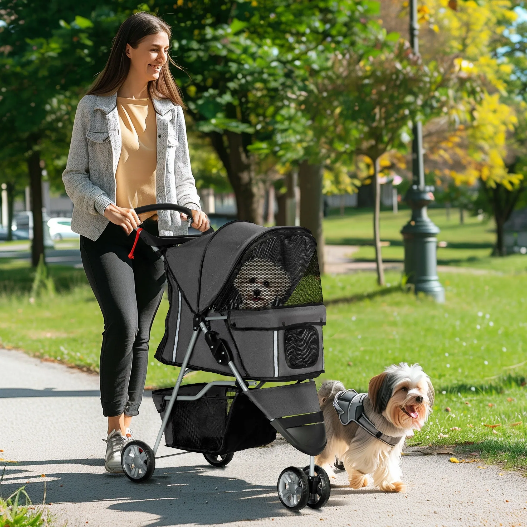 3 Wheel Pet Stroller for Small and Miniature Dogs Charcoal Grey