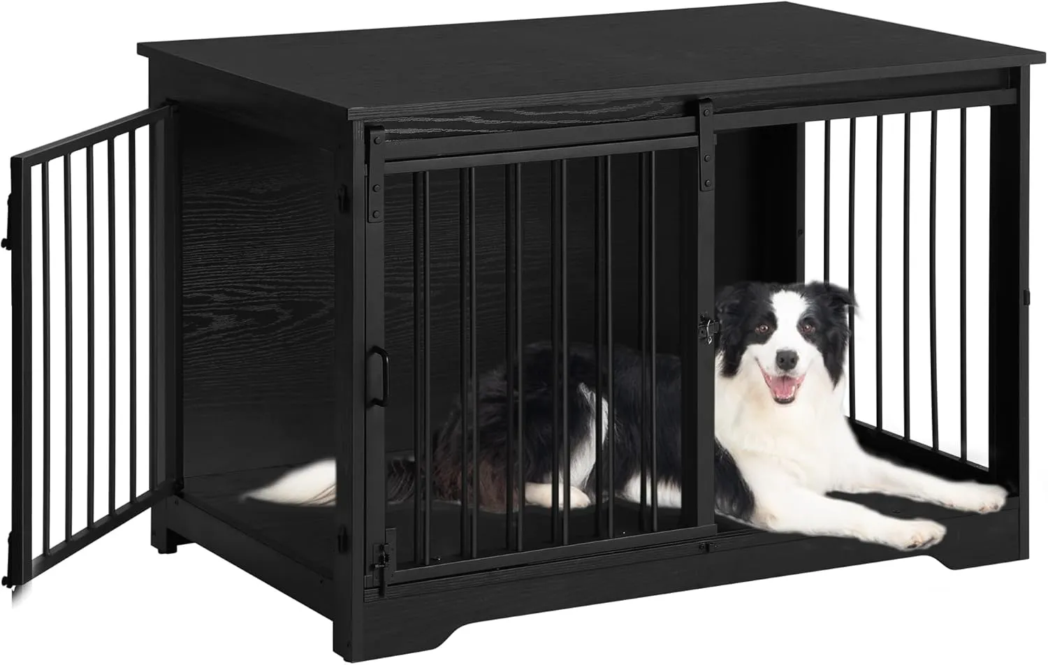 39.4" Heavy Duty Dog Crate Furniture with Barn Door, Wood Indoor Dog Crate Kennel for Small/Medium/Large Dogs, End Side Table, TV Stand, Black DFC02304B