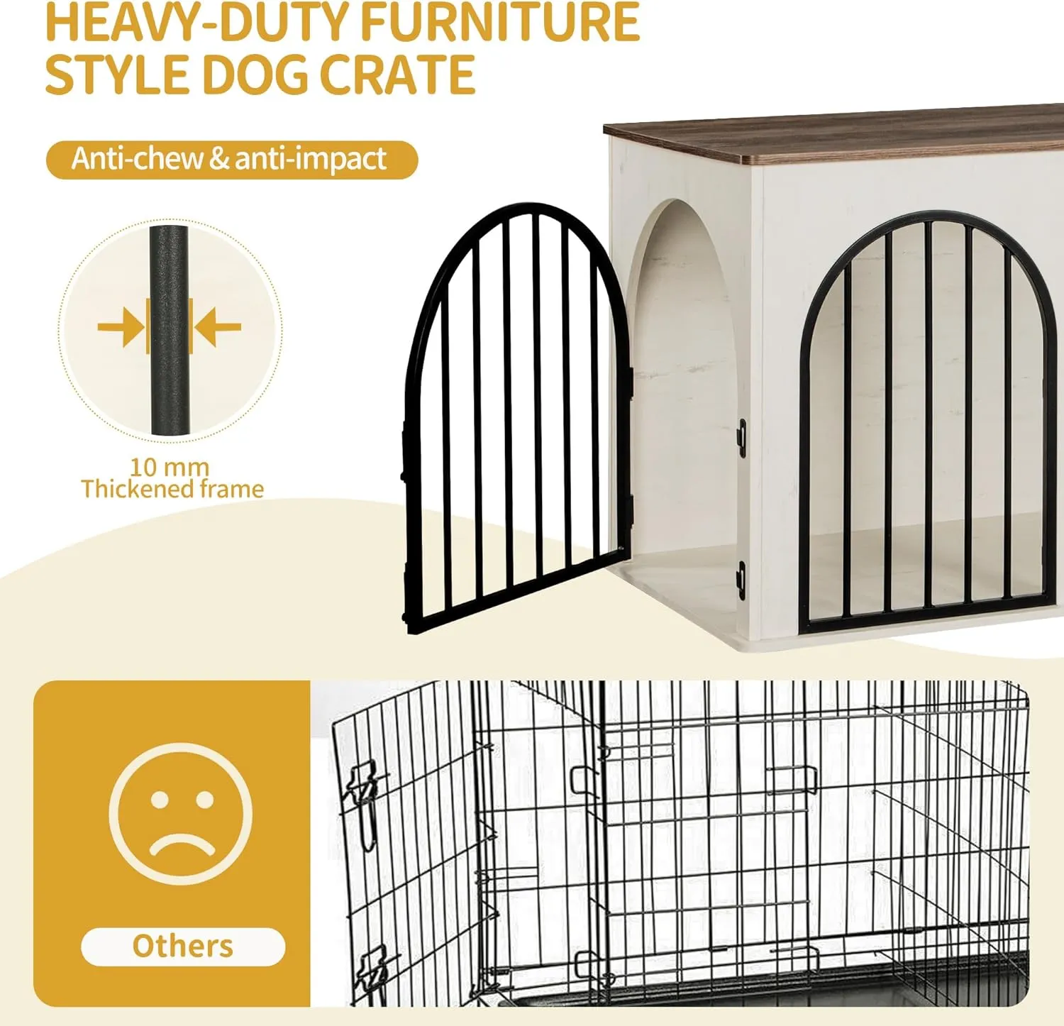 39.4" Wooden Dog Crate Furniture TV Stand, Indoor Dog Kennel for Small/Medium/Large Dogs, End Side Table Dogs Crates, Anti-Chew, Anti-Escape, Arched Door Design, White Brown DFC84114B