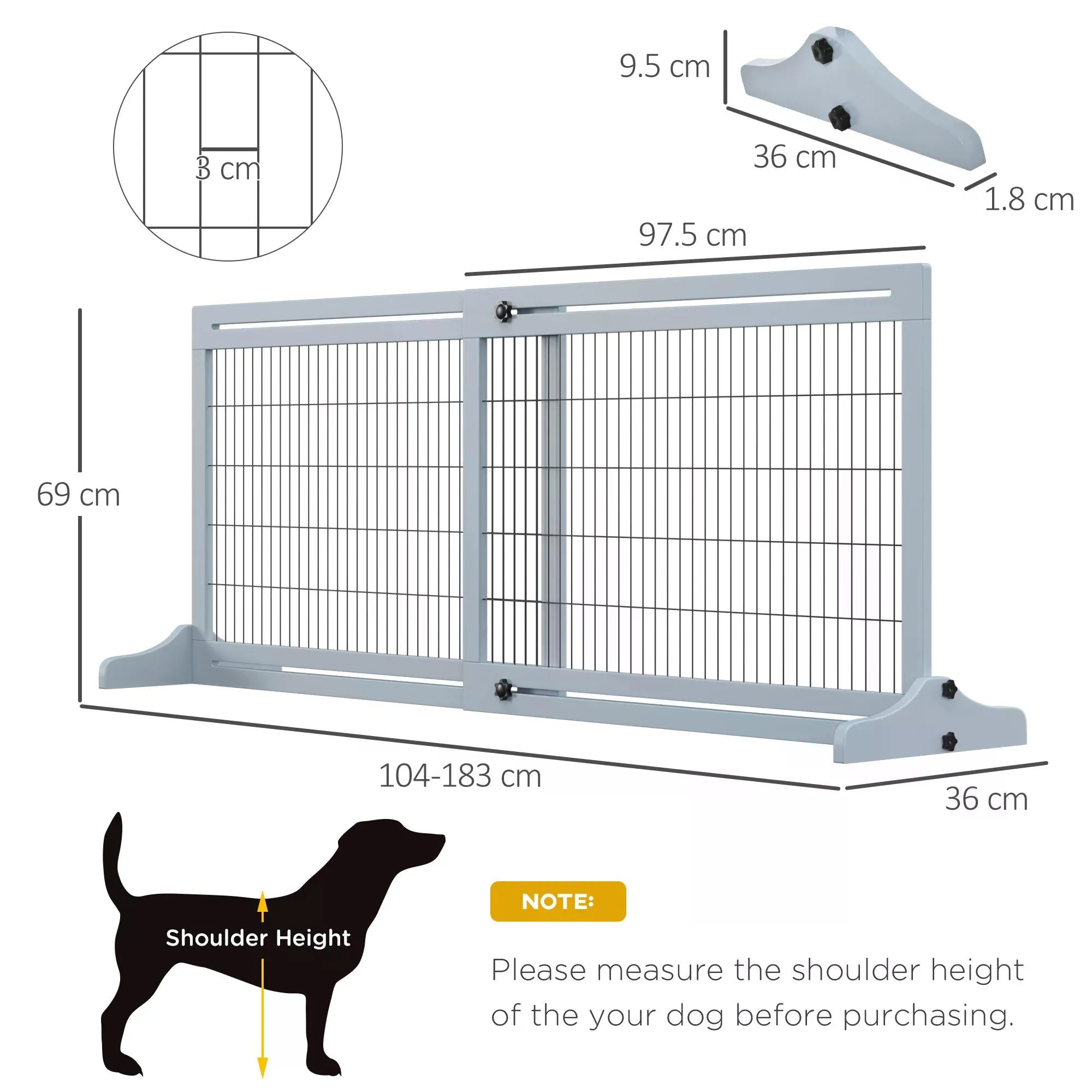 Adjustable Wooden Pet Gate Freestanding Dog Barrier Fence with 3 Panels for Doorway Hallway 69H x 104-183H cm Blue