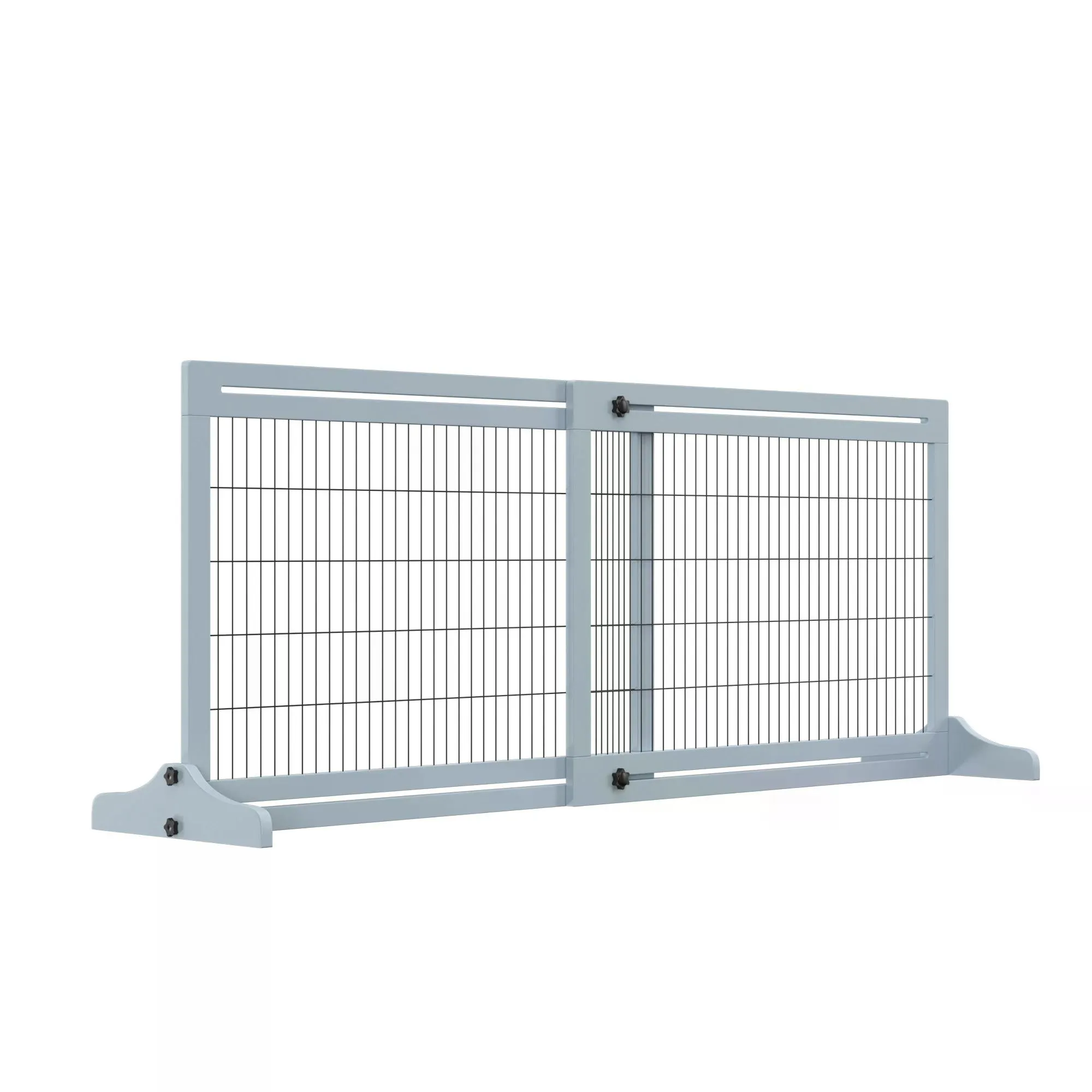 Adjustable Wooden Pet Gate Freestanding Dog Barrier Fence with 3 Panels for Doorway Hallway 69H x 104-183H cm Blue