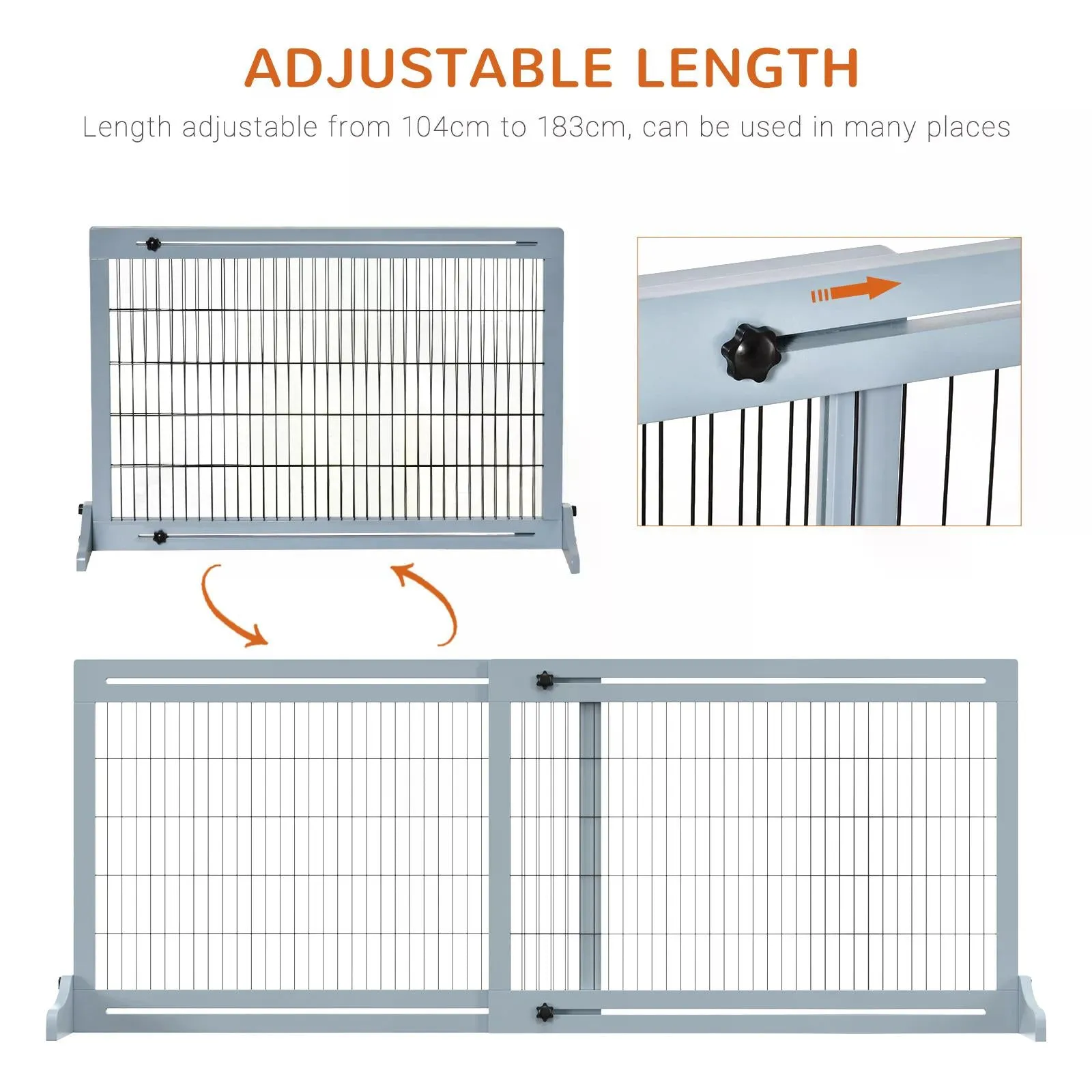 Adjustable Wooden Pet Gate Freestanding Dog Barrier Fence with 3 Panels for Doorway Hallway 69H x 104-183H cm Blue