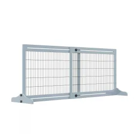 Adjustable Wooden Pet Gate Freestanding Dog Barrier Fence with 3 Panels for Doorway Hallway 69H x 104-183H cm Blue