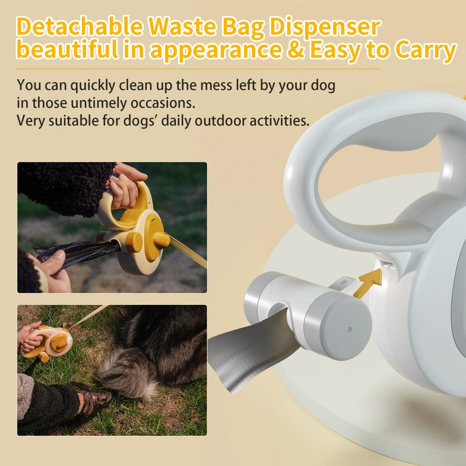 Aiitle Retractable Dog Leash with LED Flashlight White