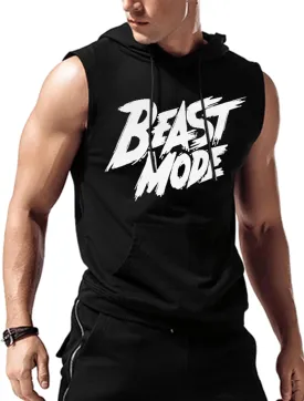 Amussiar Men's Workout Hooded Tank Tops Sleeveless Gym Training Hoodies Bodybuilding Muscle Cut Off T Shirt