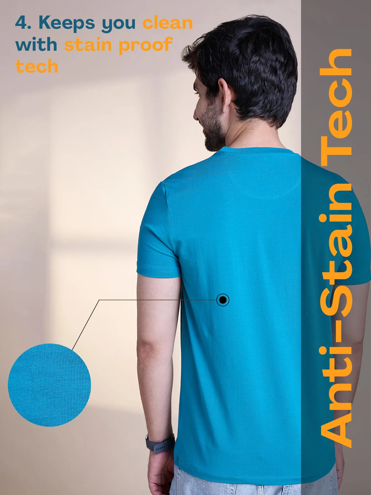 Anti Stain & Anti Odor Cotton Round Neck Tee - Biscay Bay