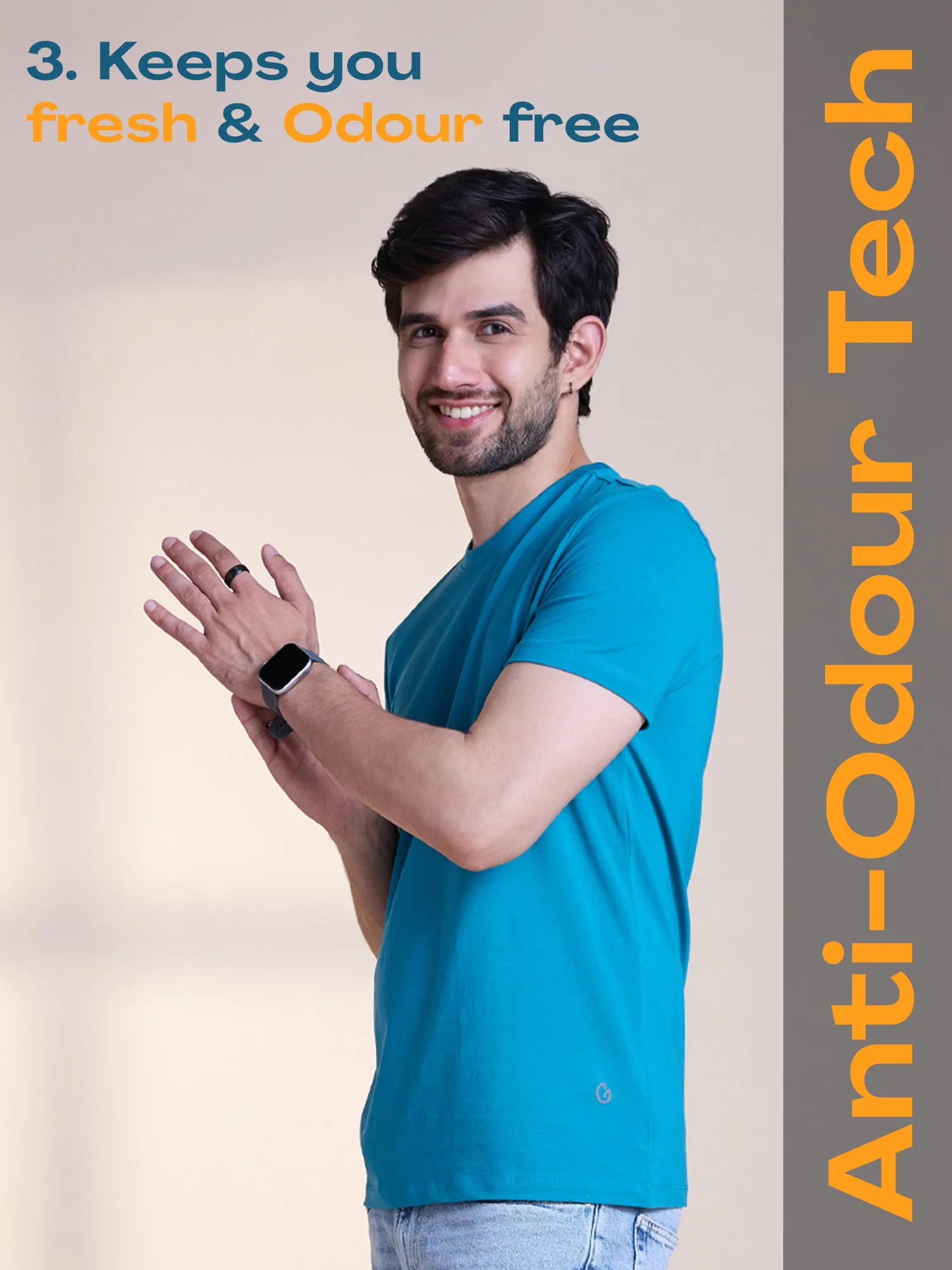 Anti Stain & Anti Odor Cotton Round Neck Tee - Biscay Bay