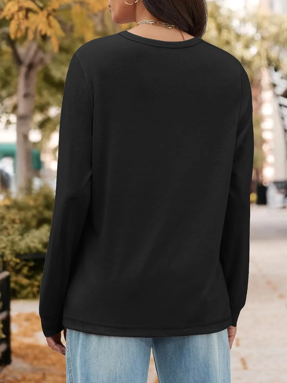 ATHMILE Women's Long Sleeve Shirts Casual Loose Fit Tees Solid Color Oversized Basic Tops Business Casual Outfits