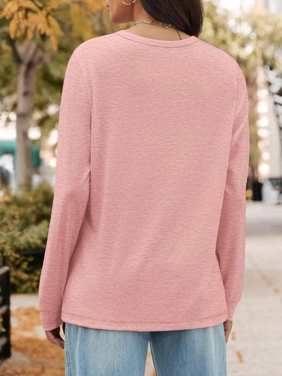 ATHMILE Women's Long Sleeve Shirts Casual Loose Fit Tees Solid Color Oversized Basic Tops Business Casual Outfits