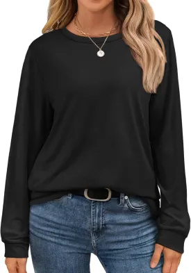 ATHMILE Women's Long Sleeve Shirts Casual Loose Fit Tees Solid Color Oversized Basic Tops Business Casual Outfits