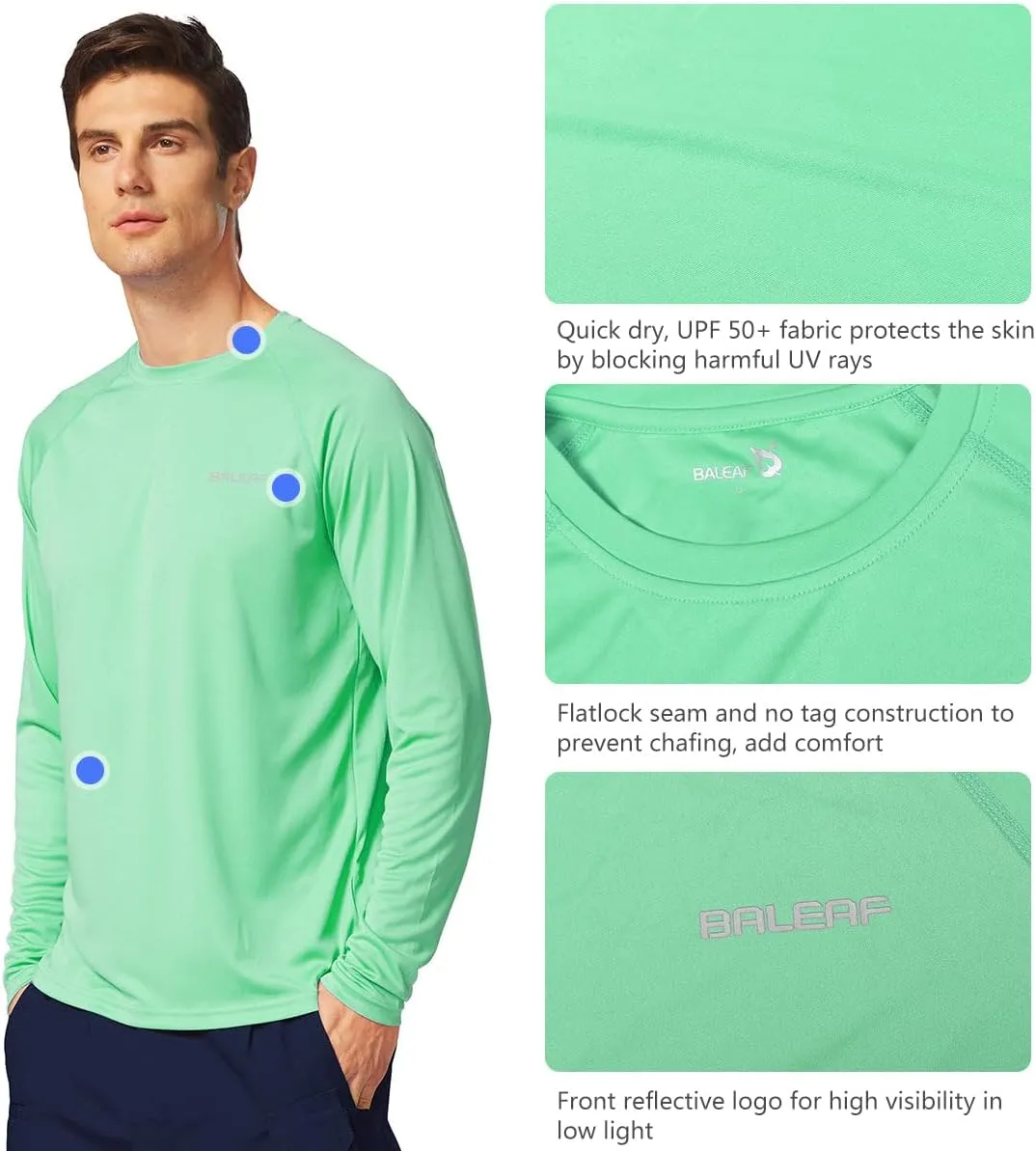 baleaf Men's Sun Protection Shirts UV SPF UPF 50  Long Sleeve Rash Guard Fishing Running Quick Dry Lightweight