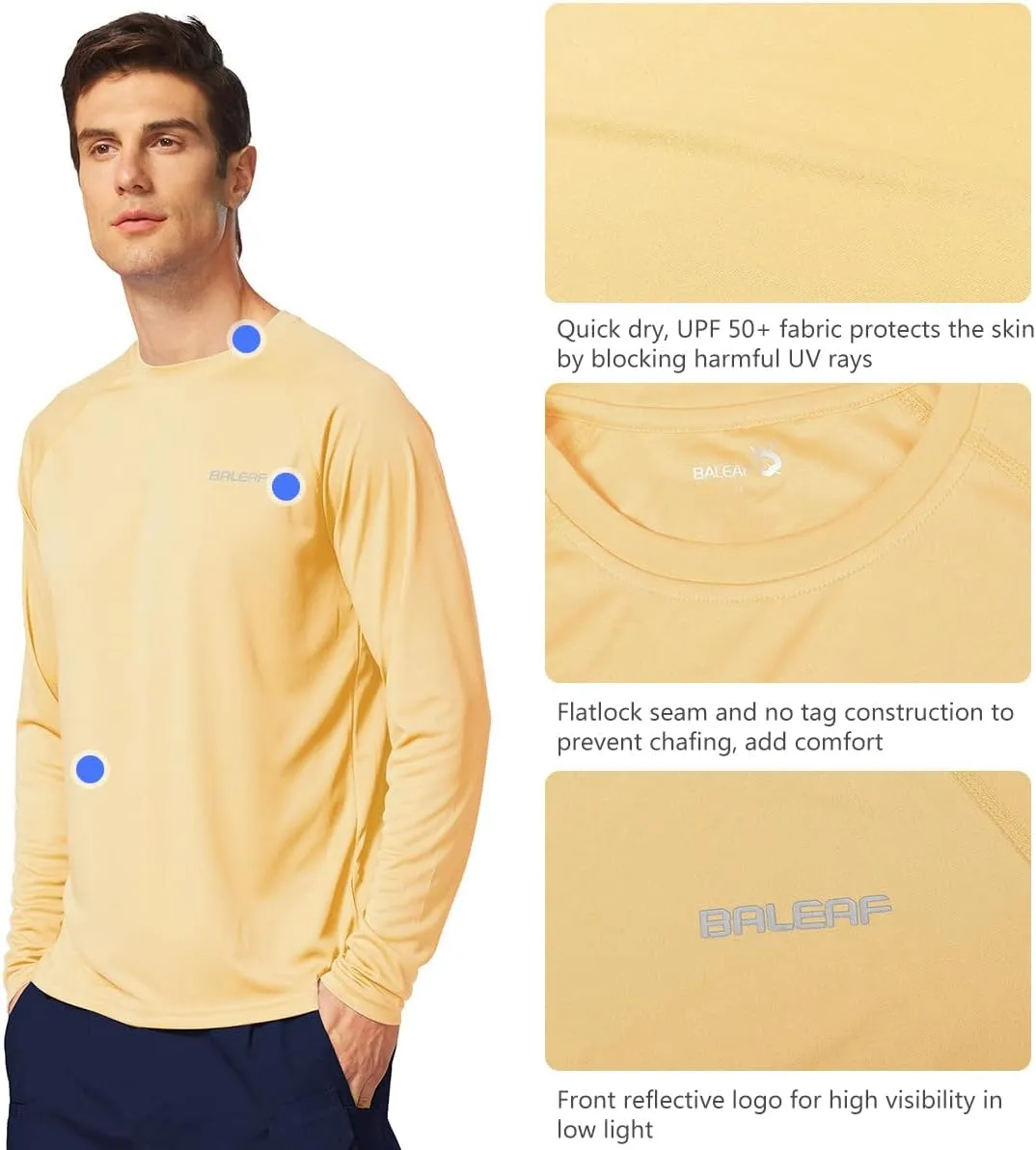 baleaf Men's Sun Protection Shirts UV SPF UPF 50  Long Sleeve Rash Guard Fishing Running Quick Dry Lightweight