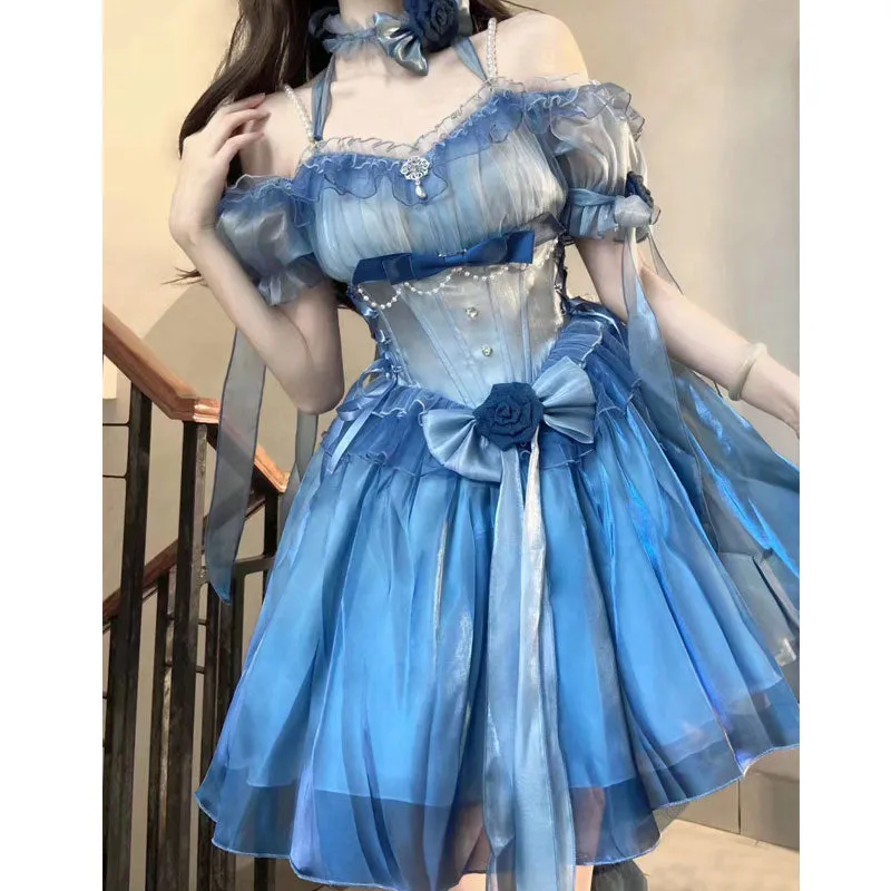 Blue Bow Lolita Long Princess Dress