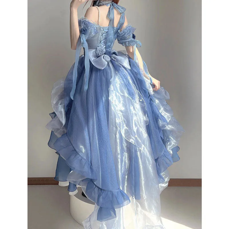 Blue Bow Lolita Long Princess Dress