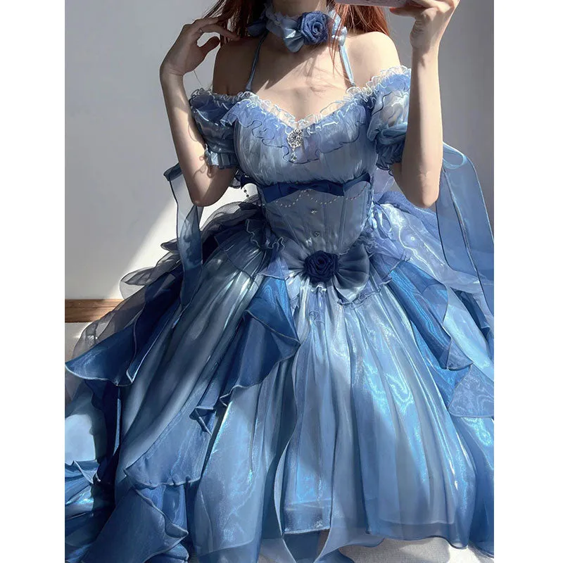 Blue Bow Lolita Long Princess Dress