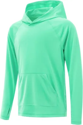 Boys Rash Guard Long Sleeve Hoodie Swim Shirt with Pocket Youth Kids UPF 50  Sun Protection Fishing Shirts Thumb Hole