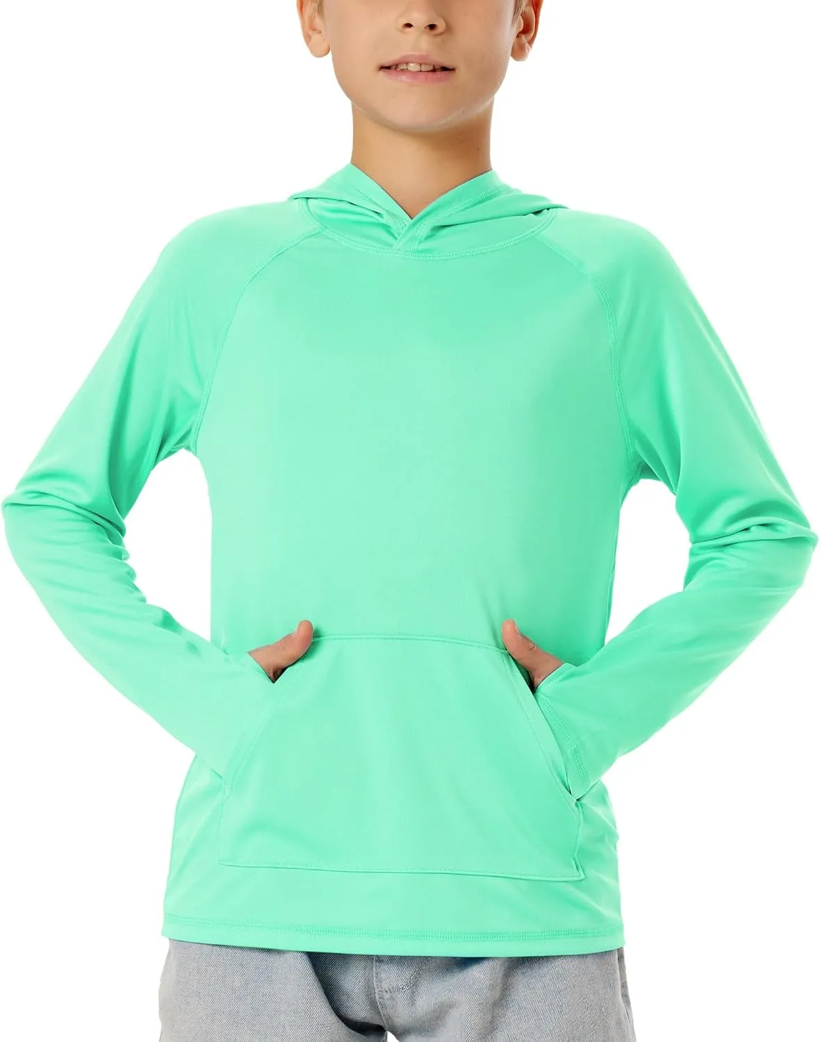 Boys Rash Guard Long Sleeve Hoodie Swim Shirt with Pocket Youth Kids UPF 50  Sun Protection Fishing Shirts Thumb Hole