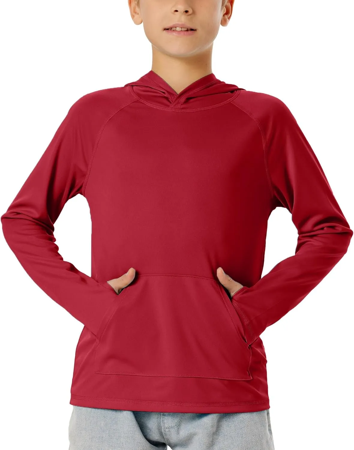Boys Rash Guard Long Sleeve Hoodie Swim Shirt with Pocket Youth Kids UPF 50  Sun Protection Fishing Shirts Thumb Hole
