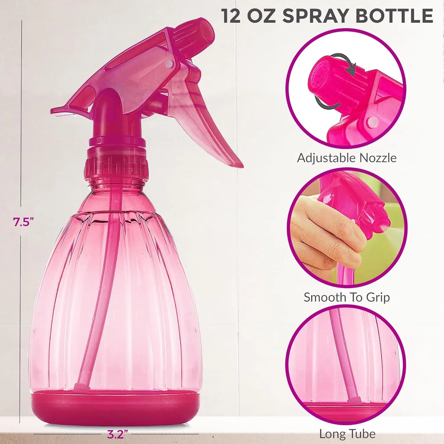 DilaBee Pink Spray Bottle (1-Pack 12 Oz) Plastic Spray Bottles for Cleaning, Hair, Plants, Cooking, BBQ - Water Sprayer for Plants, Bleach Sprayer, Plastic Squirt Bottles for Cat & Dog - BPA-Free