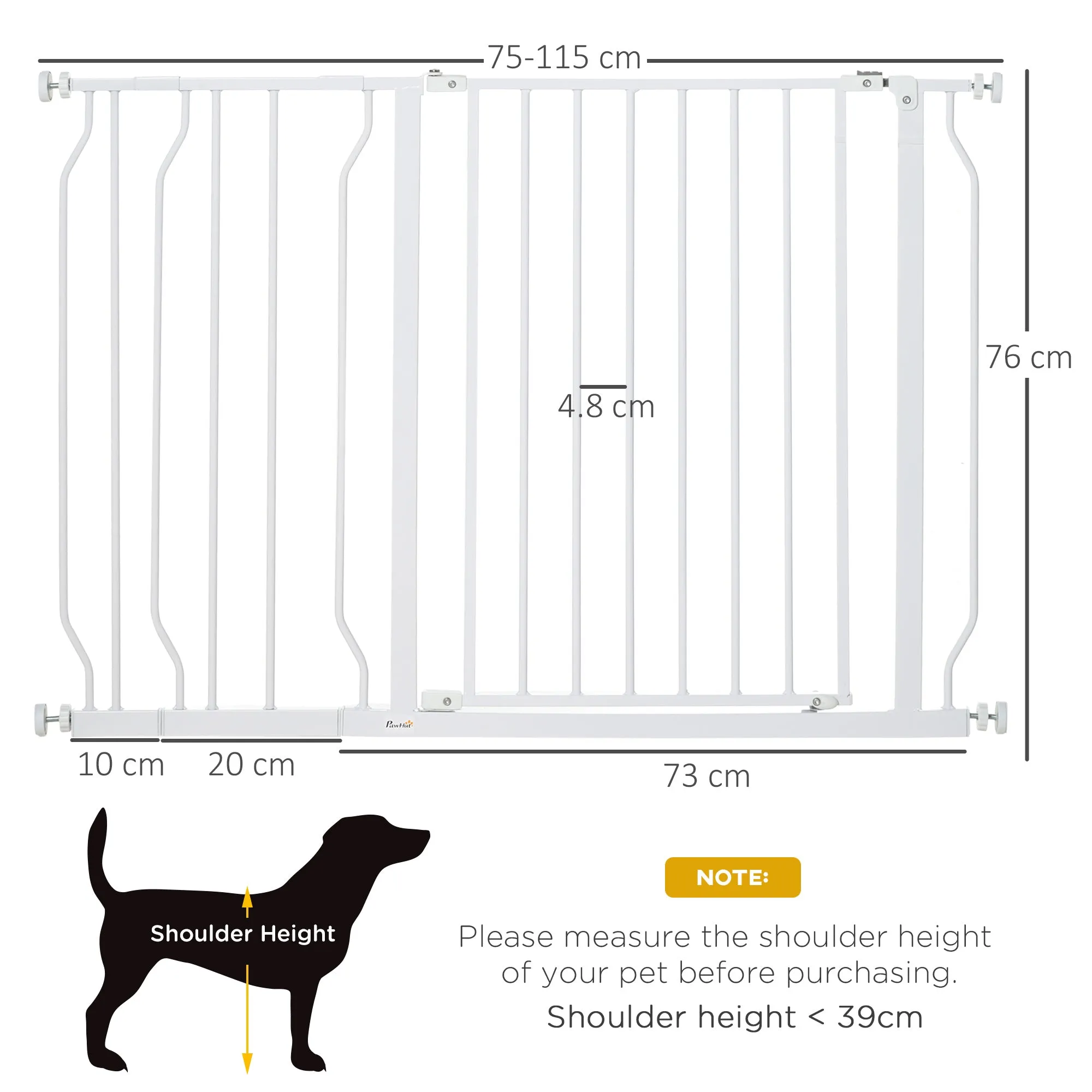 Expandable Dog Gate with Door pressure,75-115cm Doorway Pet Barrier Fence for Hallways Staircases White