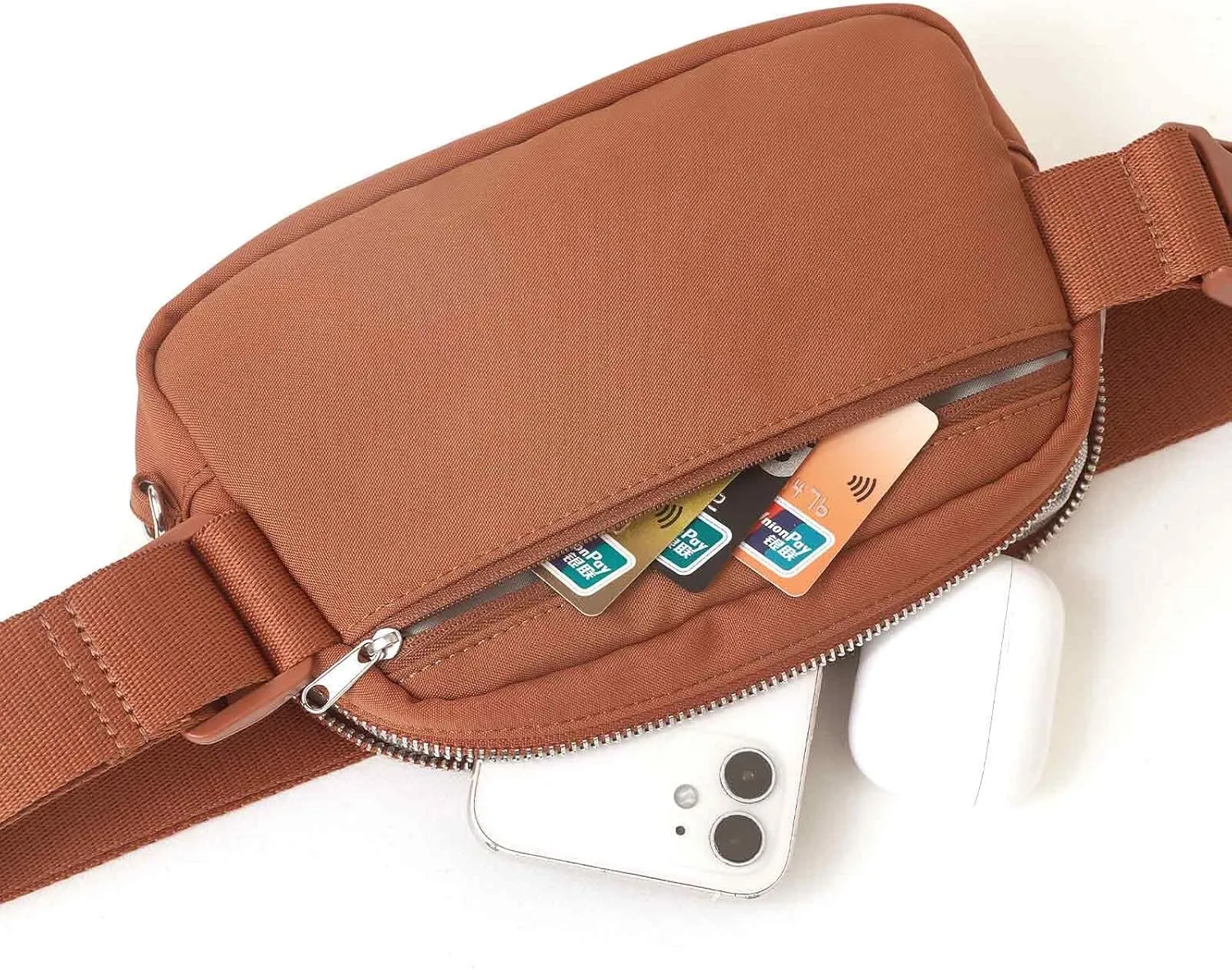 Fanny Pack with Anti Theft for Women Men, Unisex Small Crossbody Belt Bag for Traveling Hiking Running Workout, Everywhere Waist Bag Pack with Adjustable Strap-Dark Brown