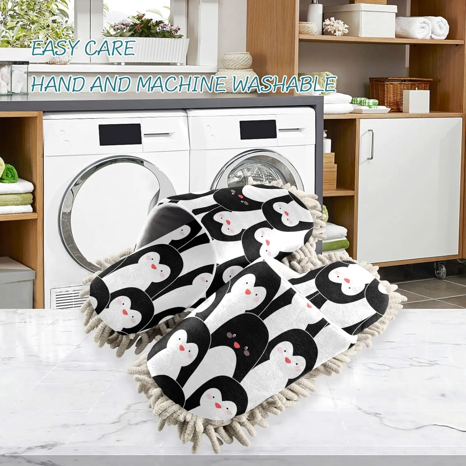 Fisyme Mop Slippers Soft Washable Microfiber Super Chenille Mopping House Home Shoes Mop Slippers for Floor Cleaning