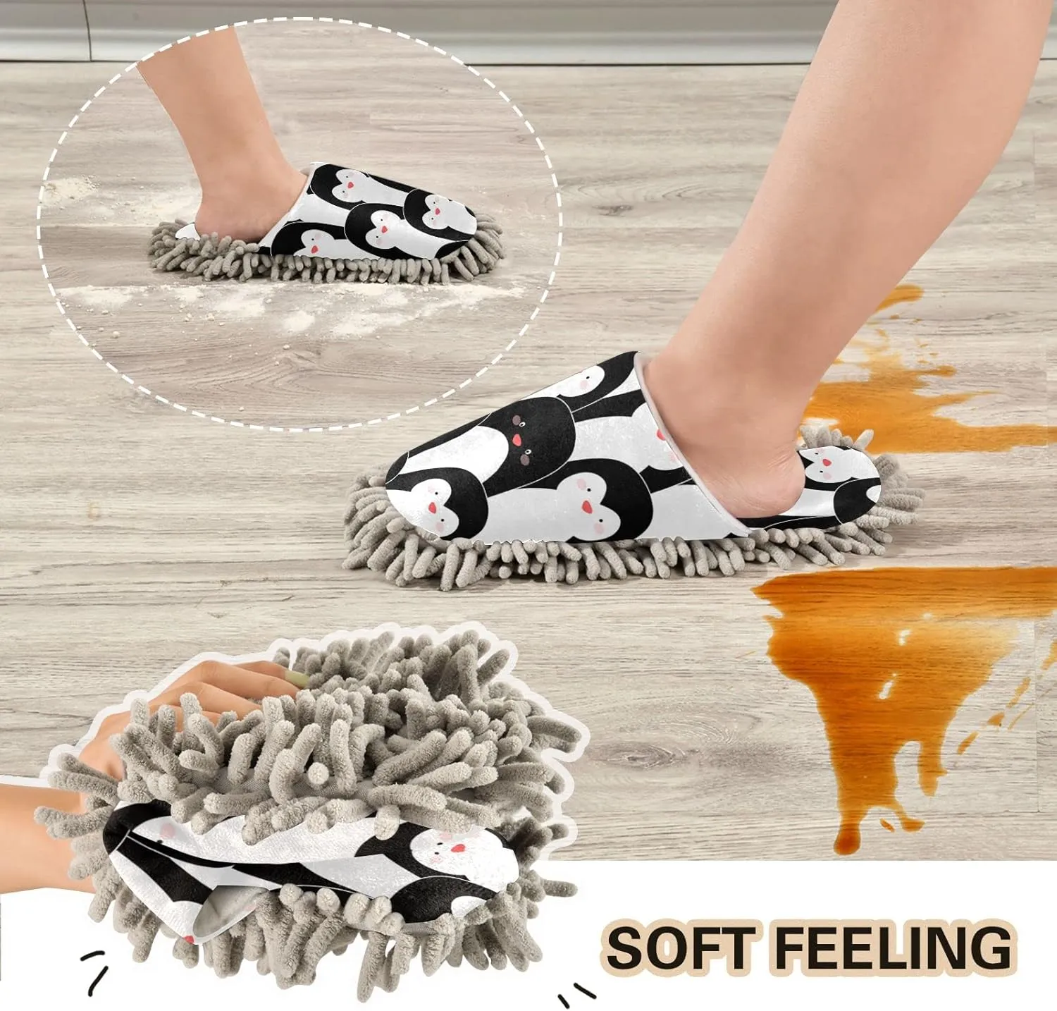 Fisyme Mop Slippers Soft Washable Microfiber Super Chenille Mopping House Home Shoes Mop Slippers for Floor Cleaning