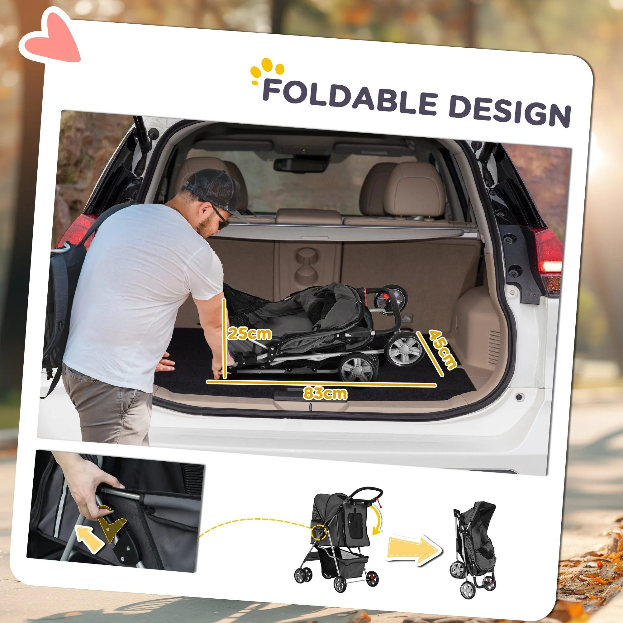 Foldable Pet Stroller for Small and Miniature Dog Dark Grey