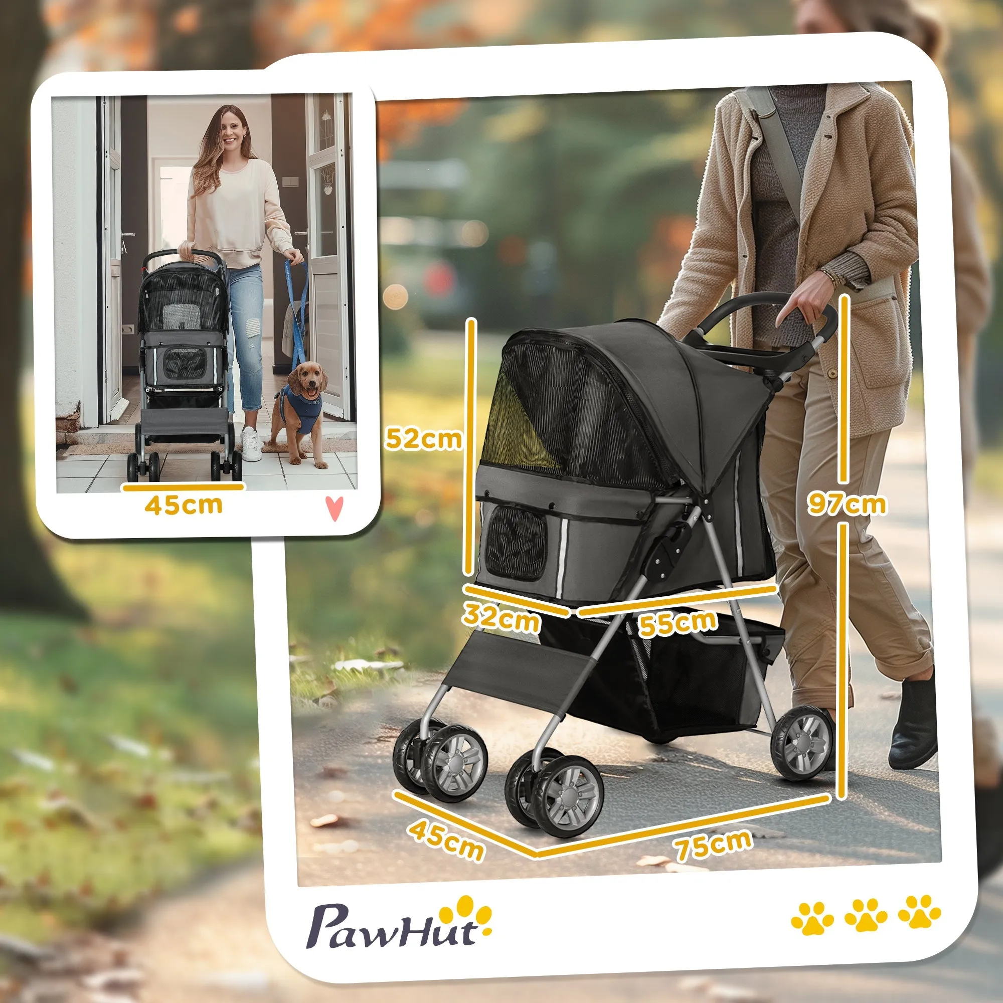 Foldable Pet Stroller for Small and Miniature Dog Dark Grey