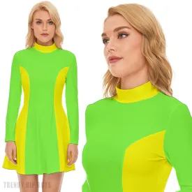 Green Neon Dress, 60s Dress Style, Mod Dress, Green Mod Dress, Color Block Dress, GOGO Dress, 60s style dress, 60s mini dress, Retro Dress