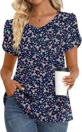 HOTGIFT Womens Tunic Tops 2025 Summer Short Sleeve V Neck Chiffon T Shirt M-3XL