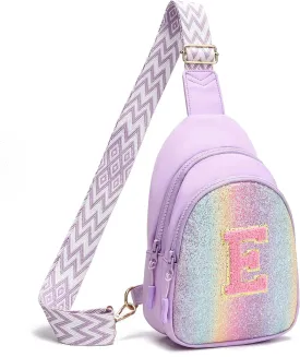 I IHAYNER Small Initial Sling Bag for Girls Fashion Waist Pack for Women Cute Crossbody Fanny Pack Personalized Girl Gifts (Purple-E??