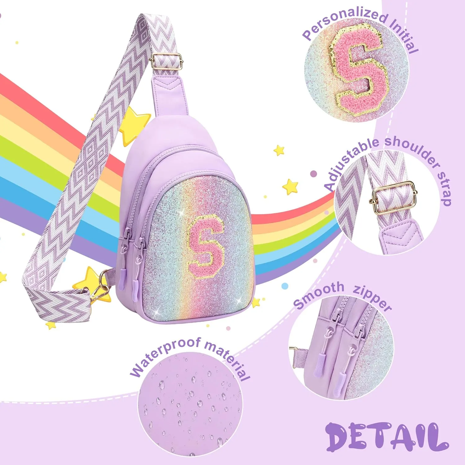 I IHAYNER Small Initial Sling Bag for Girls Fashion Waist Pack for Women Cute Crossbody Fanny Pack Personalized Girl Gifts (Purple-E??