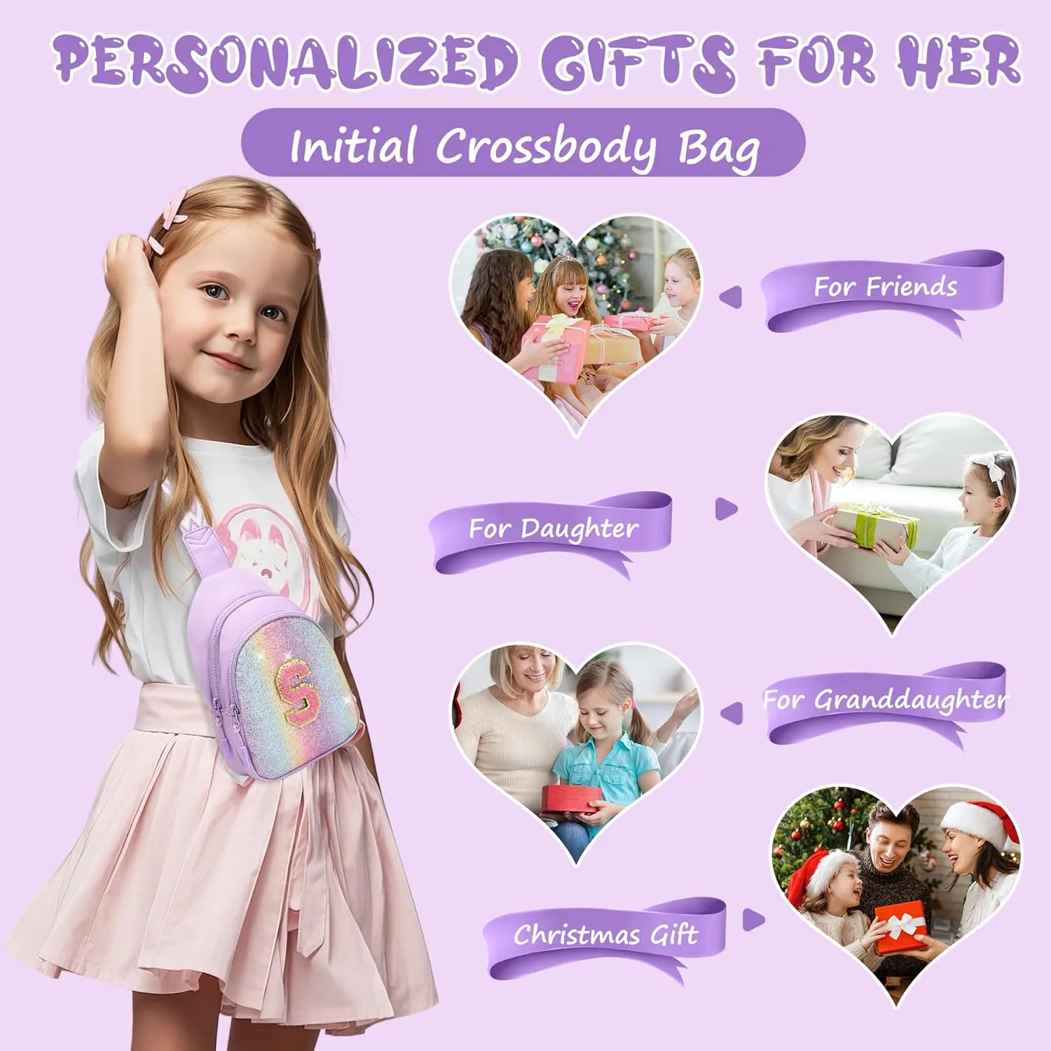 I IHAYNER Small Initial Sling Bag for Girls Fashion Waist Pack for Women Cute Crossbody Fanny Pack Personalized Girl Gifts (Purple-E??