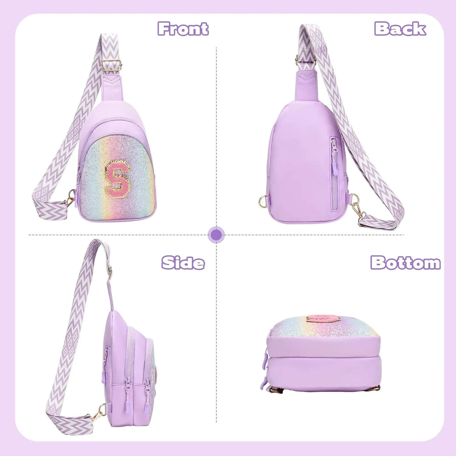 I IHAYNER Small Initial Sling Bag for Girls Fashion Waist Pack for Women Cute Crossbody Fanny Pack Personalized Girl Gifts (Purple-E??