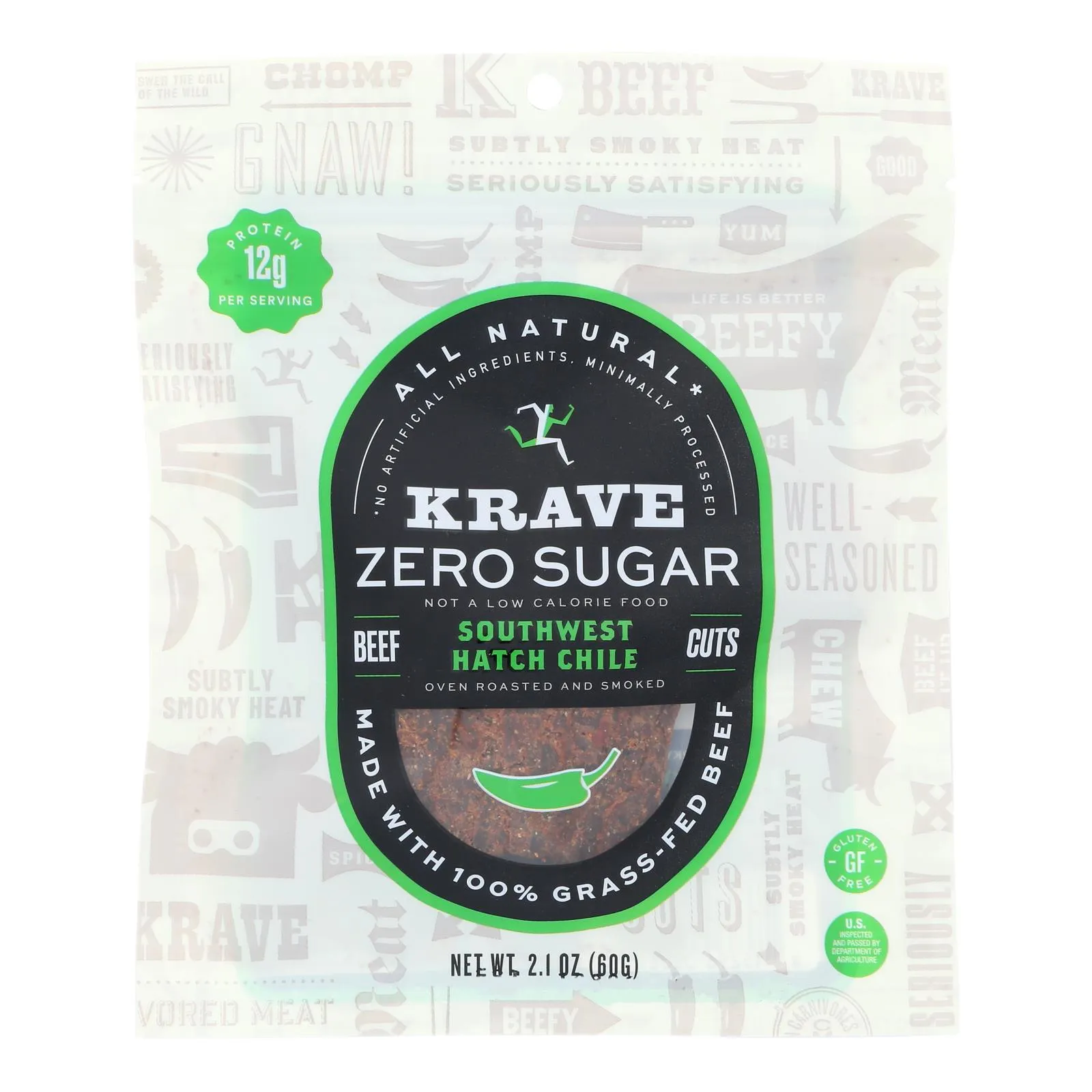 Krave Beef Jerky - Sugar-Free Sweet Hatch Delight, 8-Pack (2.1 Oz)