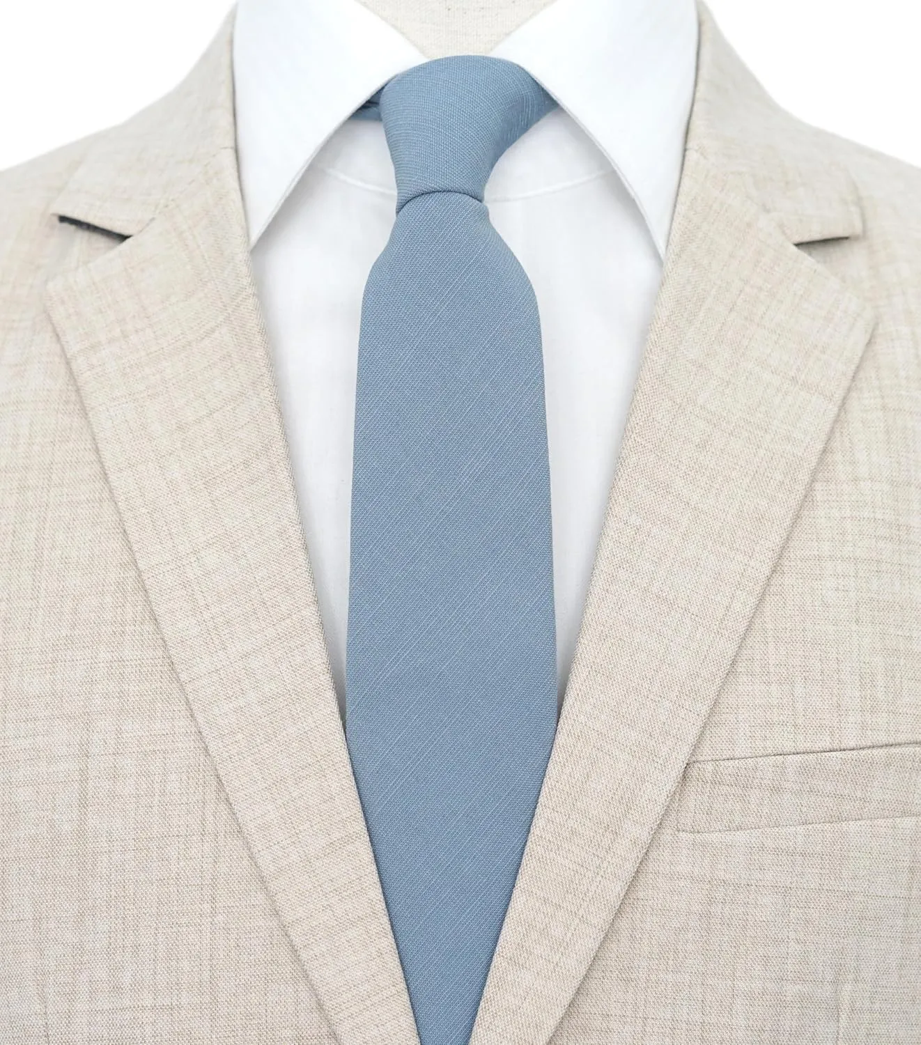 Men's Skinny Ties, Cotton Linen Blend 2.5 inch Solid Neckties