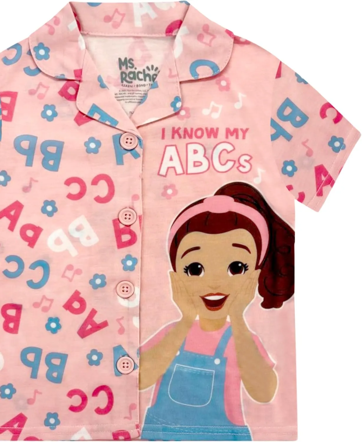 Ms. Rachel Girls Pajama Set - 2 Piece Cozy Girls Pjs, Button Down Short Sleeve & Shorts For Toddler Kids - Official Product
